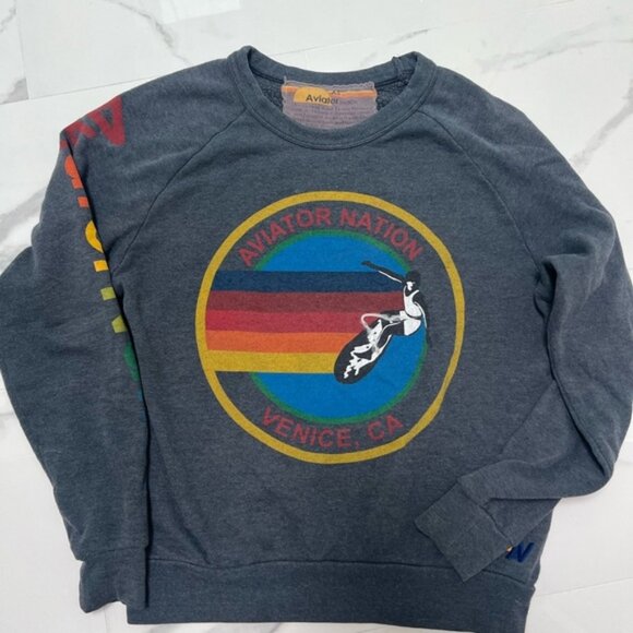 Aviator Nation Gray Crewneck with Multicolor Logo - Picture 1 of 3